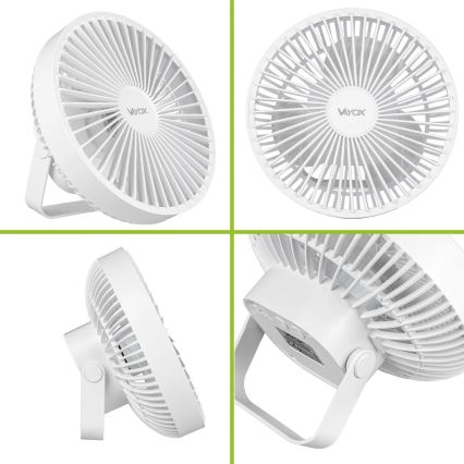 LED Rechargeable table fan with LED lighting LED/2W/5V USB 2400 mAh white
