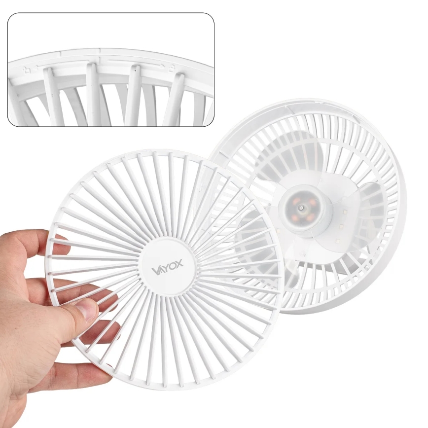 LED Rechargeable table fan with LED lighting LED/2W/5V USB 2400 mAh white
