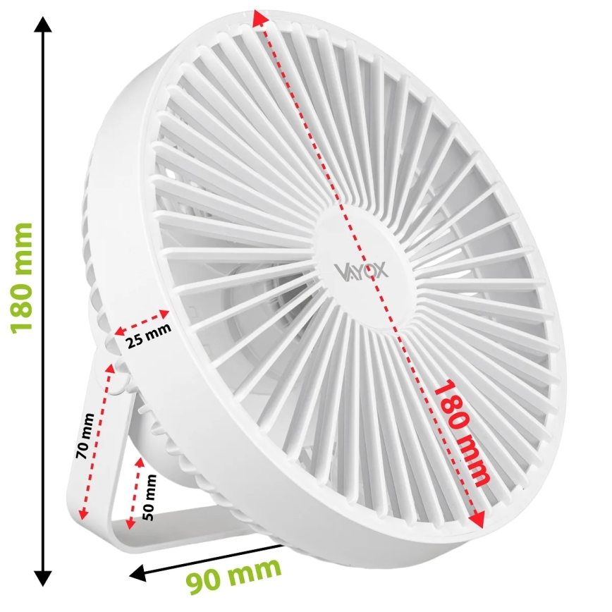 LED Rechargeable table fan with LED lighting LED/2W/5V USB 2400 mAh white