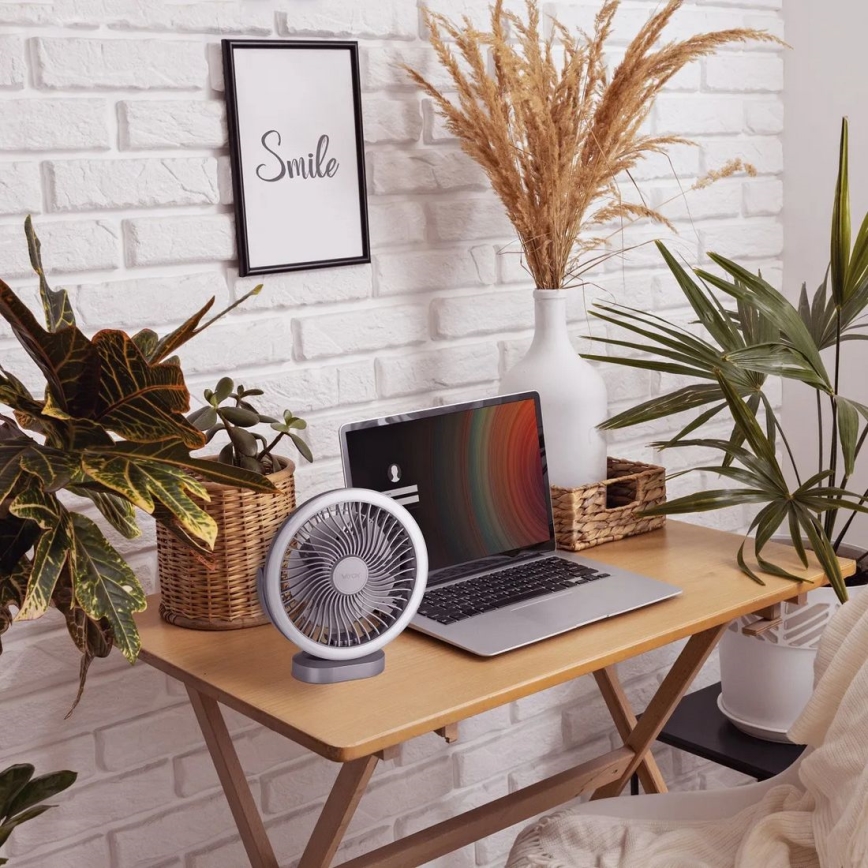 LED Rechargeable table fan with LED lighting LED/3W/5V USB 2400 mAh grey