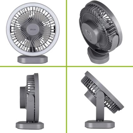 LED Rechargeable table fan with LED lighting LED/3W/5V USB 2400 mAh grey
