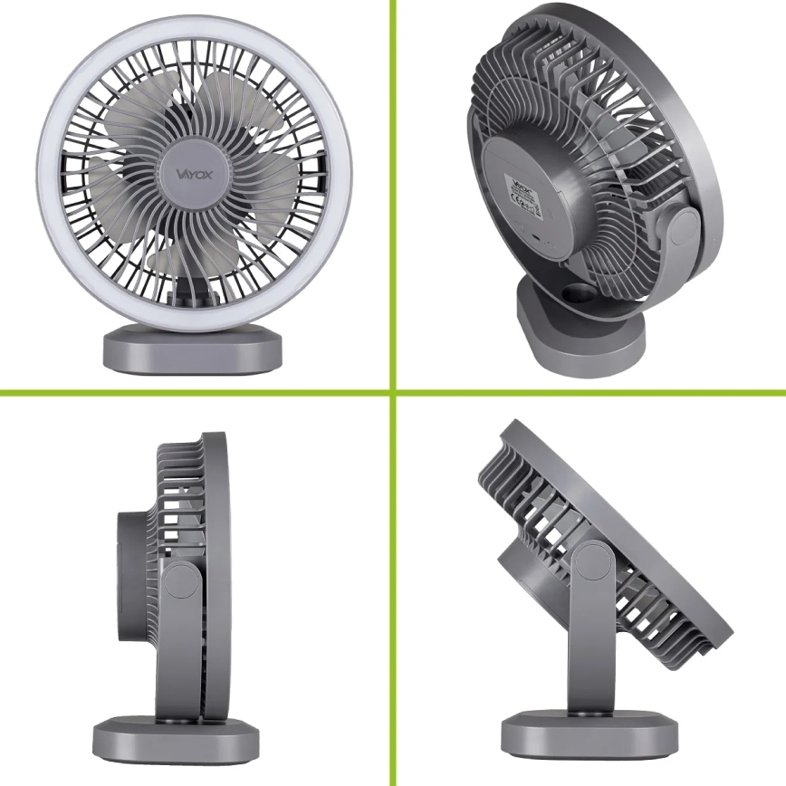 LED Rechargeable table fan with LED lighting LED/3W/5V USB 2400 mAh grey