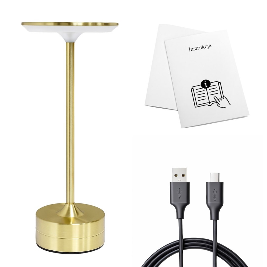 LED Rechargeable Touch-Control Table Lamp TAVOLO LED/2.5W/5V 2400 mAh 3000-6000K Gold