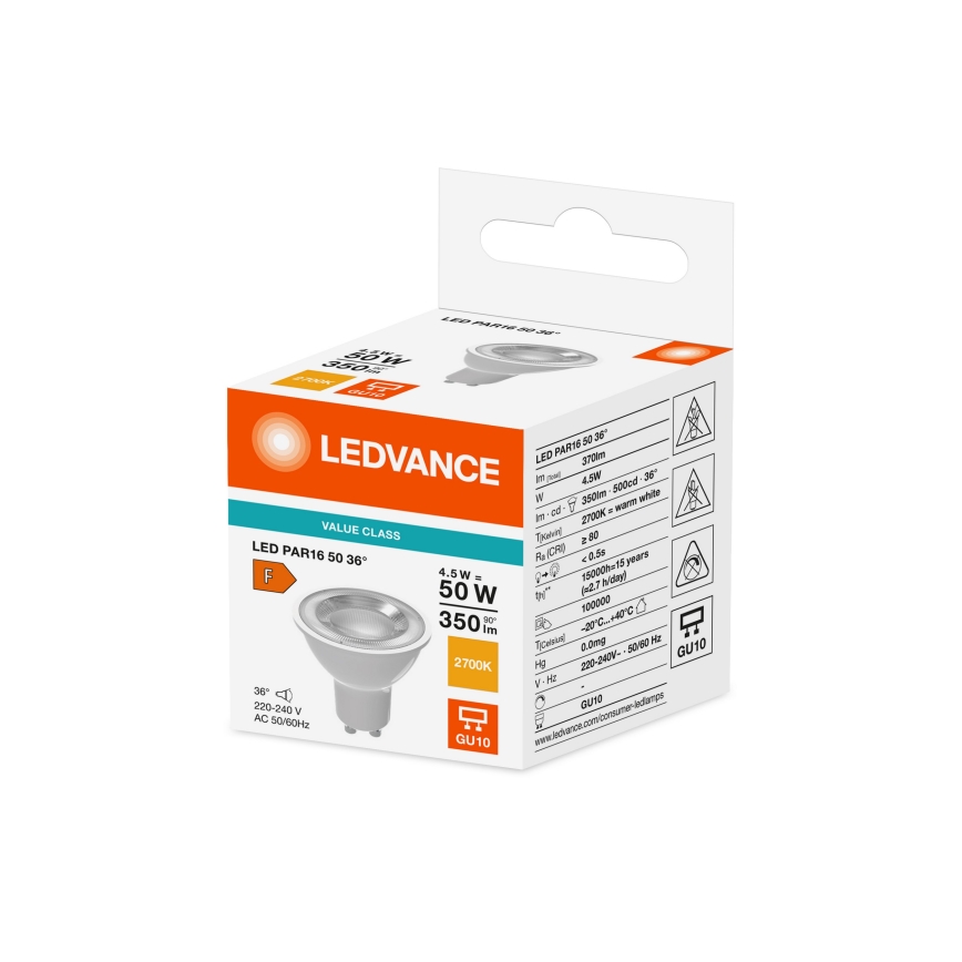 LED Reflector Bulb PAR16 GU10/4.5W/230V 2700K 36° - Ledvance