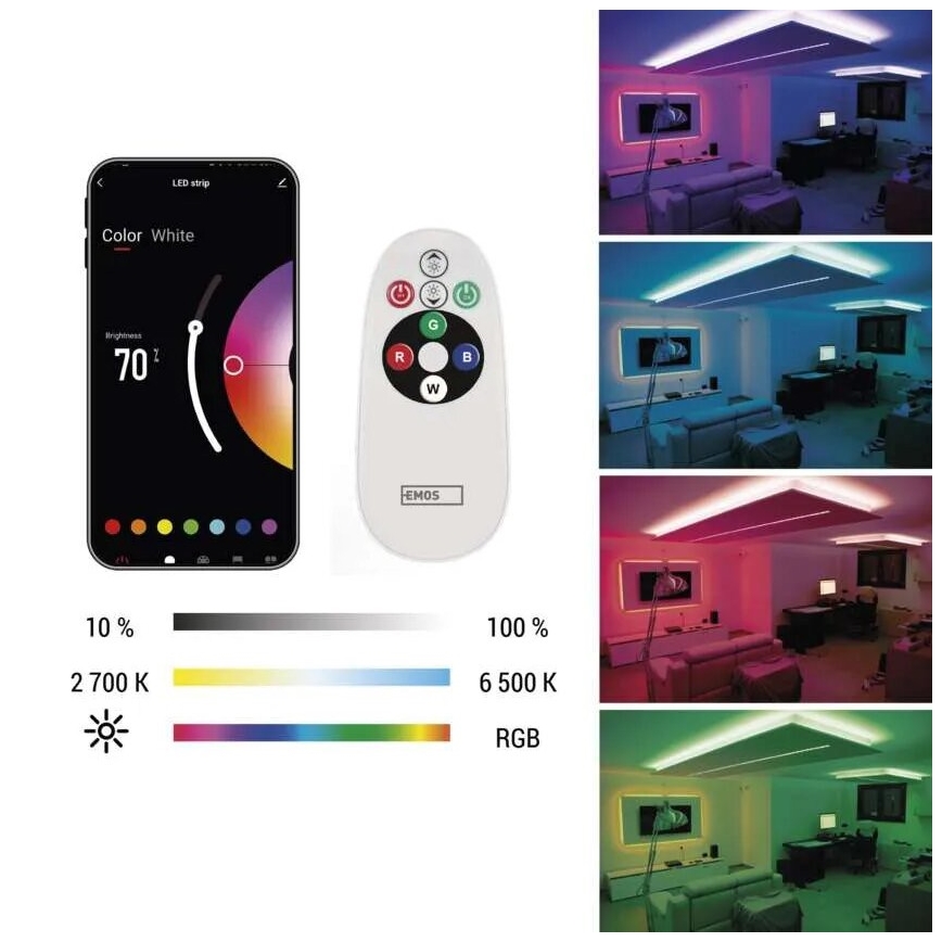 LED RGB+CCT Dimmable strip GOSMART LED/21W/230V 5 m 2700-6500K IP44 Wi-Fi + remote control