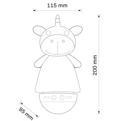 LED RGB Children's night small lamp with a melody 3xAAA/5V unicorn