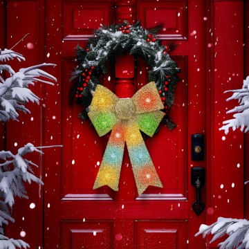 LED RGB Christmas decoration 11xLED/3xLR44 40x30 cm gold bow