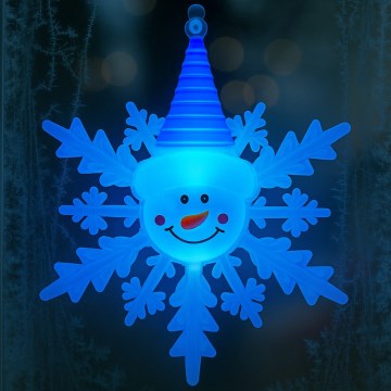 LED RGB Christmas Decoration with Suction Cup — Snowman, LED (3×LR44 batteries), Red/Blue/Green