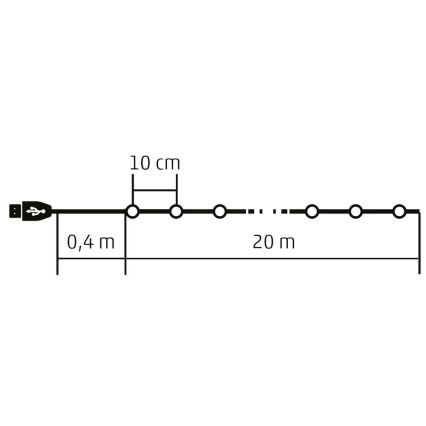 LED RGB Christmas dimmable chain 200xLED/29 functions 20,4m