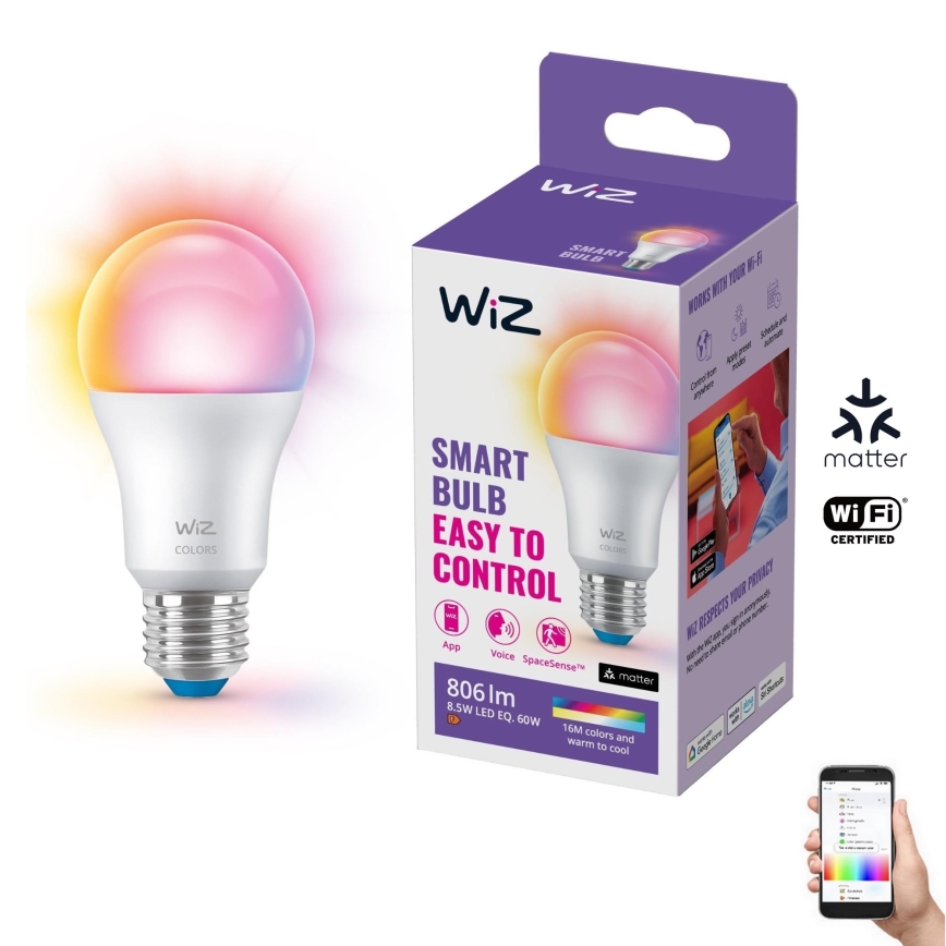 LED RGB Dimmable bulb A60 E27/8,5W/230V 2200-6500K Wi-Fi - WiZ