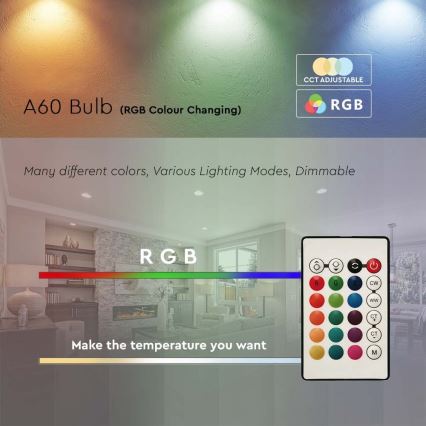 LED RGB Dimmable bulb A60 E27/8,5W/230V 4000K + remote control