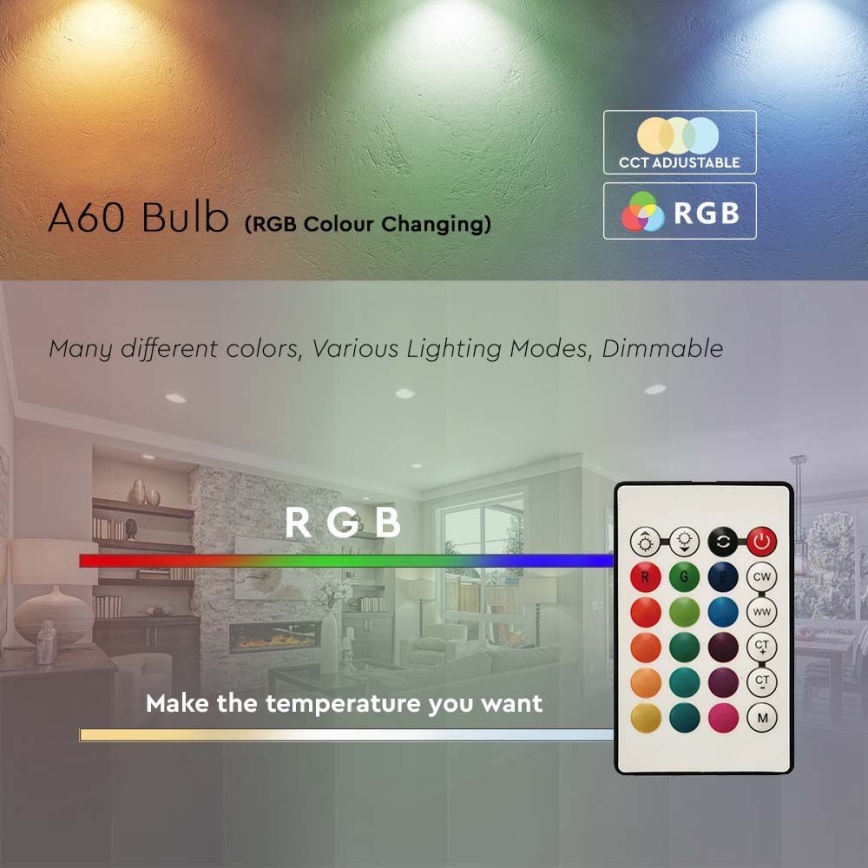 LED RGB Dimmable bulb A60 E27/8,5W/230V 4000K + remote control