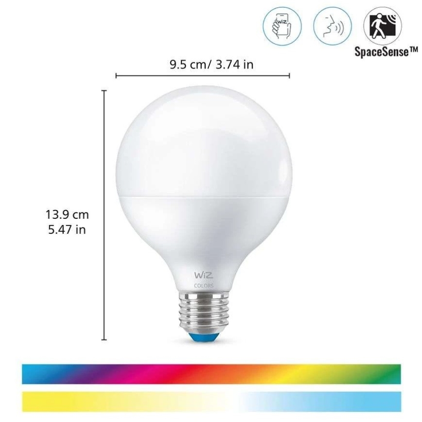LED RGB Dimmable bulb G95 E27/11W/230V 2200-6500K Wi-Fi - WiZ