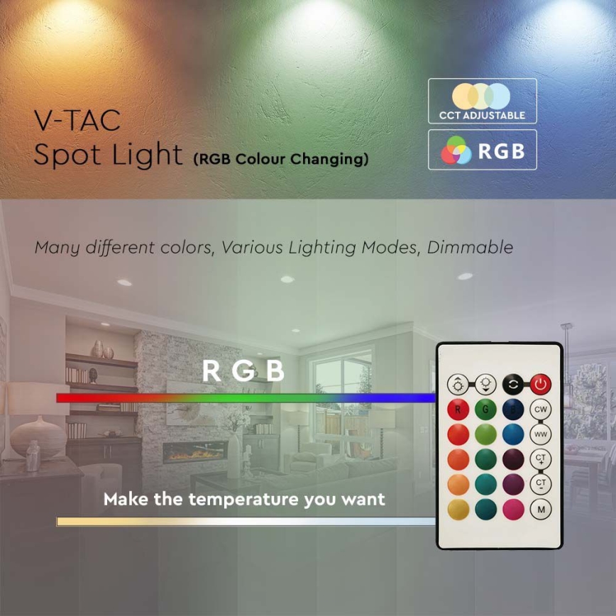 LED RGB Dimmable bulb GU10/4,8W/230V 3000K + remote control