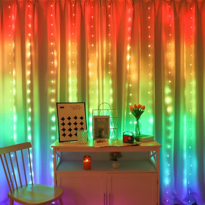 LED RGB Dimmable Christmas curtain WIZARD 300xLED/USB 3x3m + remote control