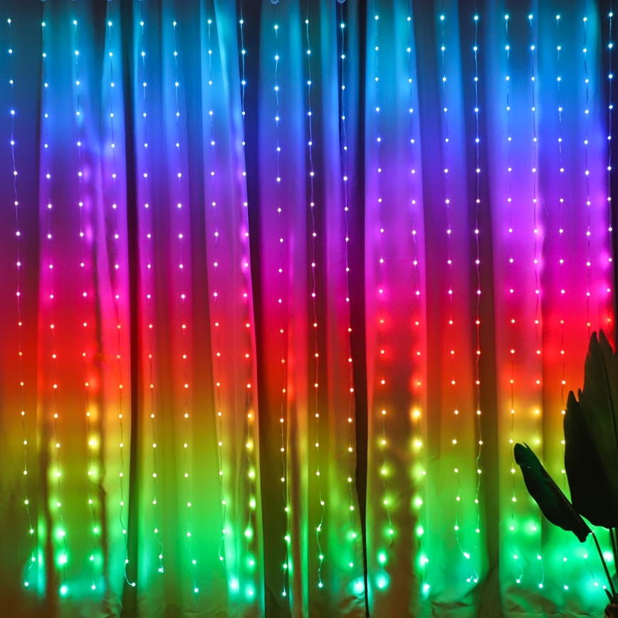 LED RGB Dimmable Christmas curtain WIZARD 400xLED/USB 2x2m + remote control