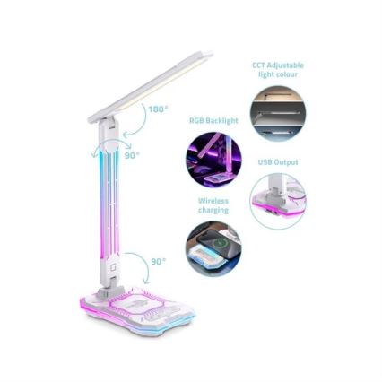 LED RGB Dimmable rechargeable touch table lamp with wireless charging LED/7,5W/5V 2700-5300K white
