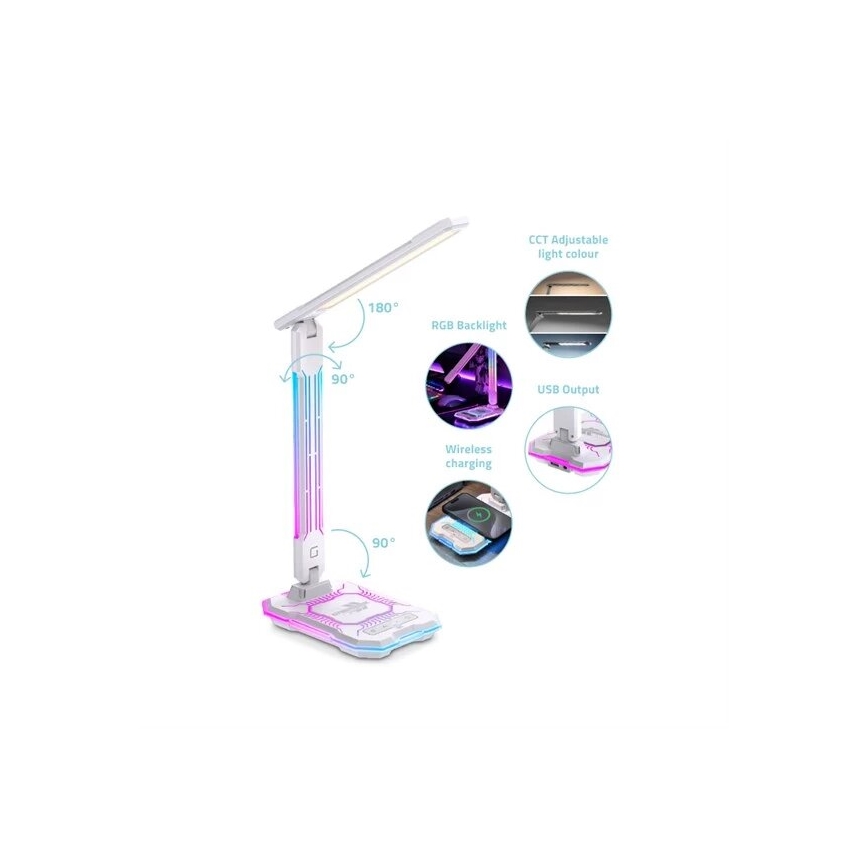 LED RGB Dimmable rechargeable touch table lamp with wireless charging LED/7,5W/5V 2700-5300K white