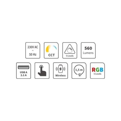 LED RGB Dimmable rechargeable touch table lamp with wireless charging LED/7,5W/5V 2700-5300K white
