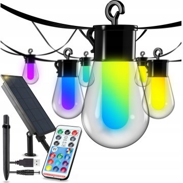 LED RGB dimmable solar decorative string lights 15xLED/18 functions USB 6 m IP44 black + remote control