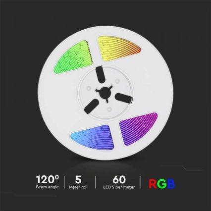 LED RGB Dimmable solar strip LED/1,2W/3,7V IP67 5m + remote control