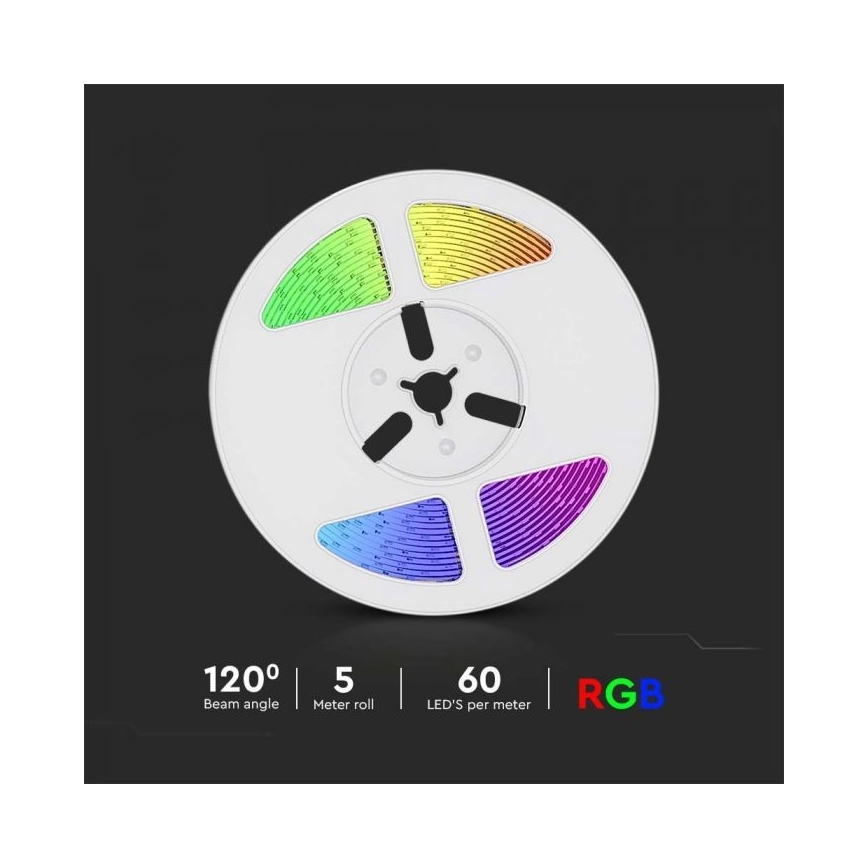 LED RGB Dimmable solar strip LED/1,2W/3,7V IP67 5m + remote control