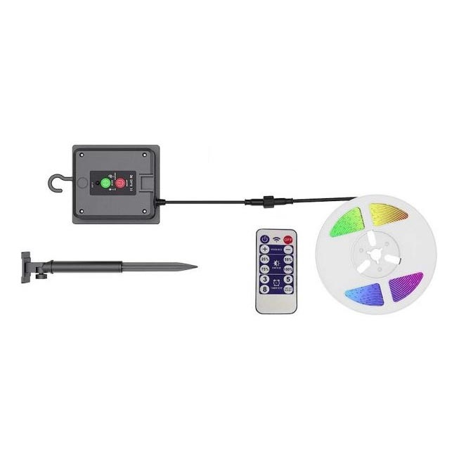 LED RGB Dimmable solar strip LED/1,2W/3,7V IP67 5m + remote control