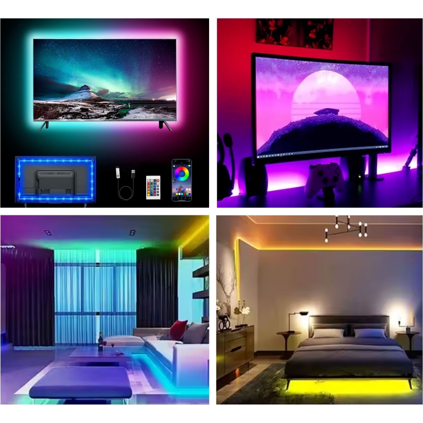 LED RGB Dimmable strip LED/6W/5V USB 2 m + remote control