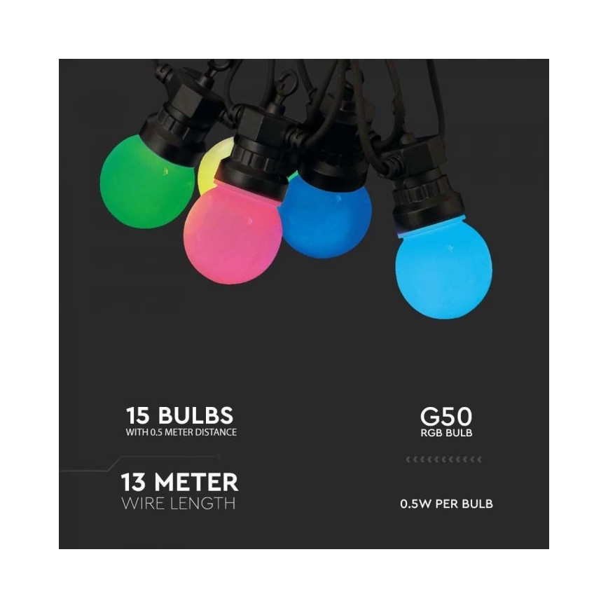 LED RGB Outdoor chain STRING 13 m 15xLED/0,5W/230V IP44 + remote control