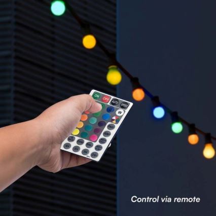 LED RGB Outdoor chain STRING 13 m 15xLED/0,5W/230V IP44 + remote control