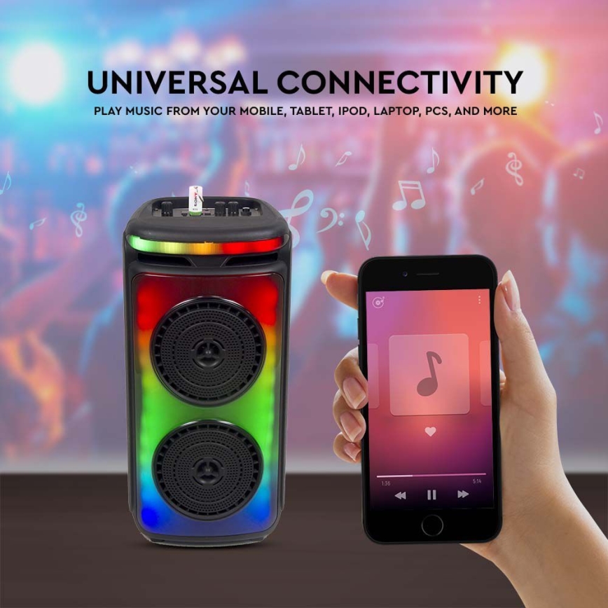 LED RGB Rechargeable speaker with a microphone 400W/2400 mAh + remote control