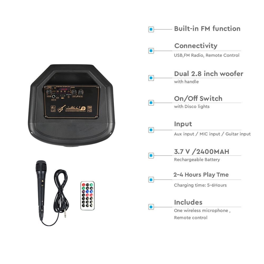 LED RGB Rechargeable speaker with a microphone 600W/2400 mAh + remote control