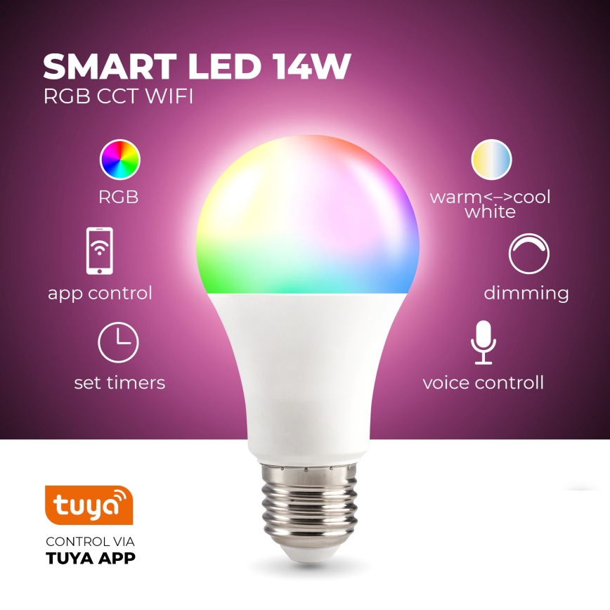 LED RGB Smart dimmable bulb E27/9,5W/230V 2700-6500K Wi-Fi Tuya