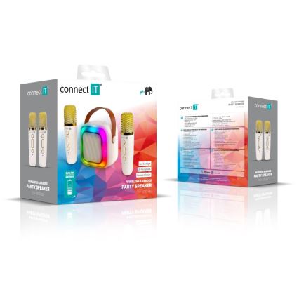 CONNECT IT CSP-1010-BG - LED RGB Speaker with 2 Wireless Microphones 5W/1200 mAh + 2x 400 mAh cream/gold