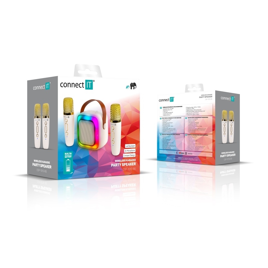 CONNECT IT CSP-1010-BG - LED RGB Speaker with 2 Wireless Microphones 5W/1200 mAh + 2x 400 mAh cream/gold