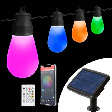 LED RGBIC Dimmable Solar String Lights, 15 LEDs / 1.3W / 3.7/5V / 2200 mAh, 8 m, IP65, Black + Remote Control