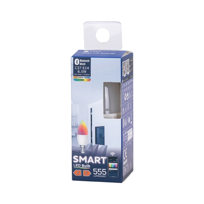 LED RGBW Dimmable bulb C37 E14/6,5W/230V 2700-6500K - Aigostar