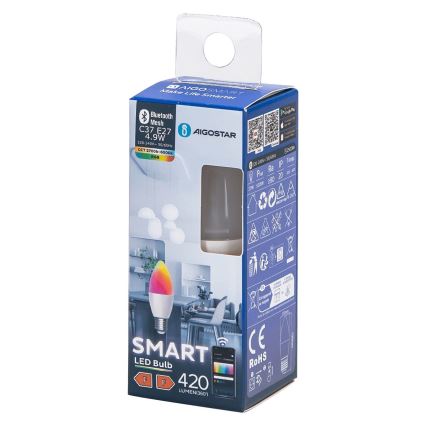 LED RGBW Dimmable bulb C37 E27/4,9W/230V 2700-6500K - Aigostar