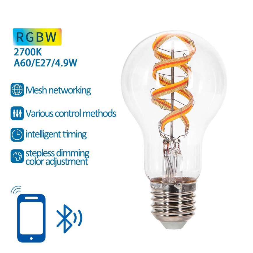 LED RGBW Dimmable bulb FILAMENT MESH Smart A60 E27/4,9W/230V 2700K - Aigostar