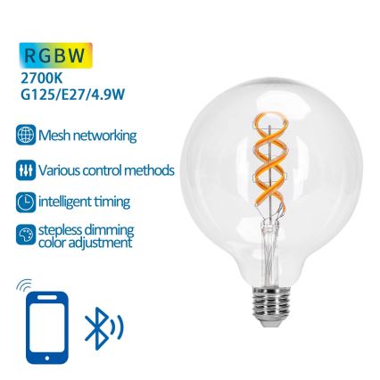 LED RGBW Dimmable bulb FILAMENT MESH Smart G125 E27/4,9W/230V 2700K - Aigostar
