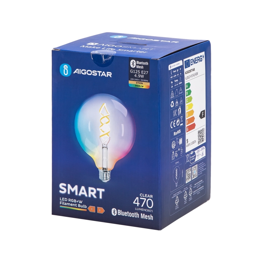 LED RGBW Dimmable bulb FILAMENT MESH Smart G125 E27/4,9W/230V 2700K - Aigostar