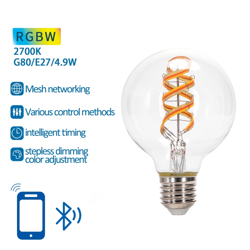 LED RGBW Dimmable bulb FILAMENT MESH Smart G80 E27/4,9W/230V 2700K - Aigostar