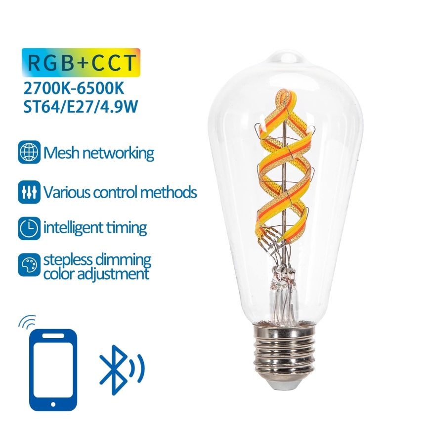 LED RGBW Dimmable bulb FILAMENT MESH Smart ST64 E27/4,9W/230V 2700-6500K - Aigostar