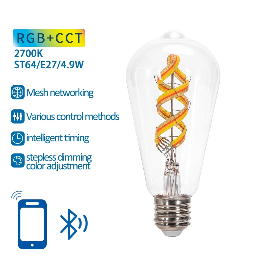 LED RGBW Dimmable bulb FILAMENT MESH Smart ST64 E27/4,9W/230V 2700K - Aigostar