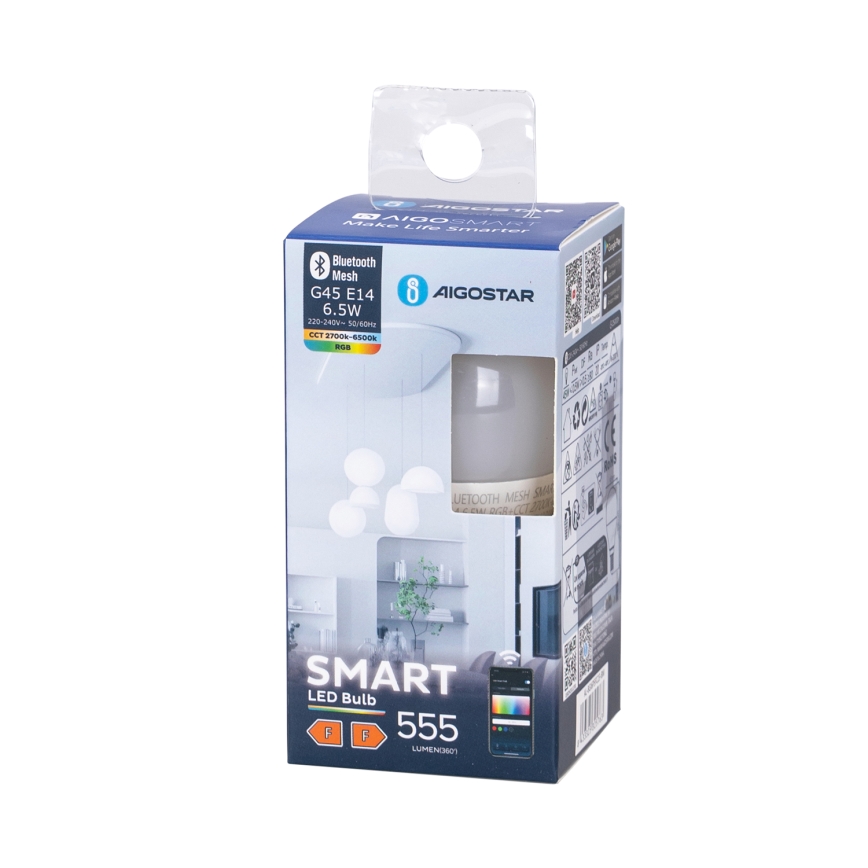 LED RGBW Dimmable bulb G45 E14/6,5W/230V 2700-6500K - Aigostar