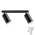 LED RGBW Dimmable Bathroom Recessed Spotlight TURYN 2x GU10 / 6.5W / 230V 2700–6500K Wi‑Fi IP44 Black