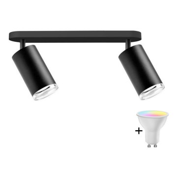 LED RGBW Dimmable Bathroom Recessed Spotlight TURYN 2x GU10 / 6.5W / 230V 2700–6500K Wi‑Fi IP44 Black