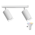 LED RGBW dimmable bathroom recessed spotlight TURYN 2x GU10 / 6.5W / 230V / 2700–6500K / Wi‑Fi / IP44 / white