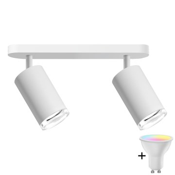 LED RGBW dimmable bathroom recessed spotlight TURYN 2x GU10 / 6.5W / 230V / 2700–6500K / Wi‑Fi / IP44 / white