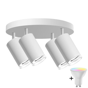 LED RGBW Dimmable Bathroom Spotlight TURYN 4x GU10/6W/230V 3000K IP44 White + Remote Control